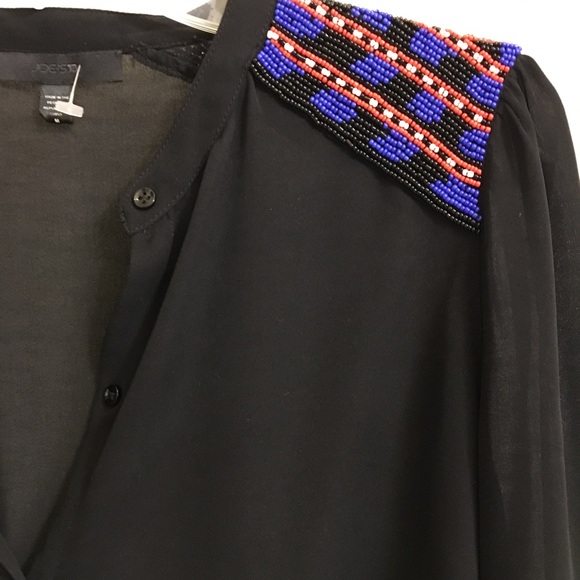 Joe’s black chiffon blouse beads shoulders - M - Picture 3 of 8